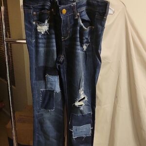 American Eagle Outfitters Dark Blue Distressed Boyfriend Jeans